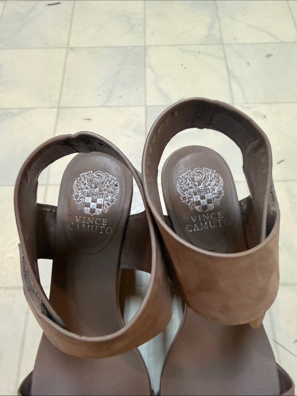Vince Camuto Taupe Suede Two-Strap Ankle Cuff Sandals - Picture 2 of 3